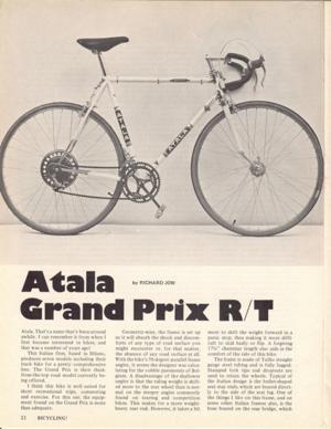 Atala Grand Prix R/T Review, Bicycling! Magazine, September 1974